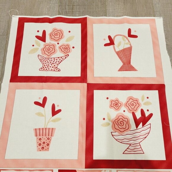 Hearts Aflutter Love Postcard Fabric Panel 24 X 44 Valentines Day Sandy Gervais - Picture 2 of 5